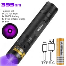 10W 365/405nm UV Flashlight USB Rechargeable Ultraviolet Blacklight Torch Pet Urine Cat Tinea Money Ore Scorpion Detection Lamp