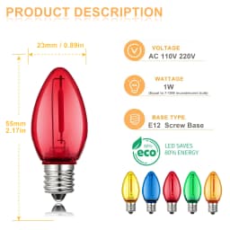 50Pcs C7 Led Outdoor String Lights Replace Light Bulbs 1W Multicolor Shatterproof Plastic E12 Candelabra Base For Backyard Party