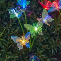 1PC Solar Powered 6 Head butterfly Fiber Optic Iridescent Lawn Light, Outdoor Courtyard Garden Landscape Decoration Light