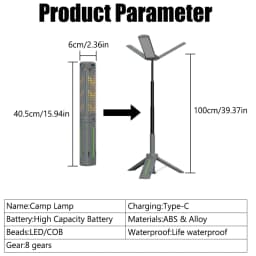 8000mAh Telescopic Camping Lamp, USB Rechargeable Flash Light，Waterproof 8 Modes Dimmable for Outdoor Hiking Emergency Survival