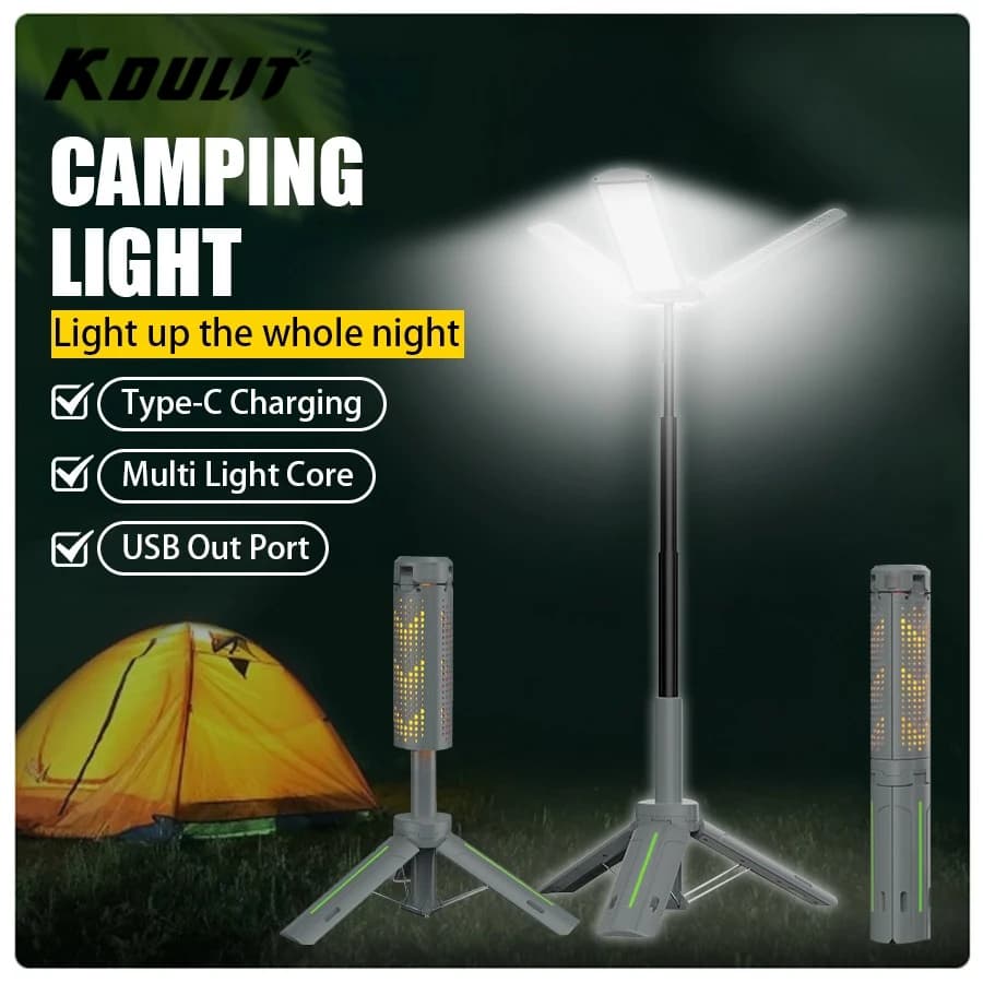 8000mAh Telescopic Camping Lamp, USB Rechargeable Flash Light，Waterproof 8 Modes Dimmable for Outdoor Hiking Emergency Survival