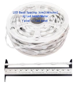 5V WS2812 WS2811 Programmable LED Strip – RGBIC Dream Color Individually Addressable Fairy Lights, 3-Wire Cable, Pixel Lighting