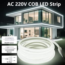 220V COB LED Strip Lights 288LEDs/m Waterproof LED Strip with Dimmer/Switch and Plug 0.5m 5m 10m 20m 35m Flexible Tape for Home