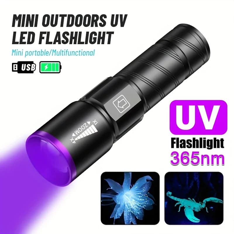 395nm LED UV Flashlight Type C Rechargeable Zoom Torch Light for Ink Dryer Money Fluorescer Detector UV Oil Curing Purple Light