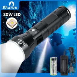 Professional 30W LED Diving Flashlight 3000lumens Tactical Underwater 100M Waterproof 26650 Deep-Sea Fish Lamp