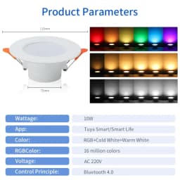 Tuya Smart LED Downlight 220V 10W Bluetooth RGB Dimmable Ceiling Lamp RF 2.4G Remote Smart Life APP Control Bedroom Living Room