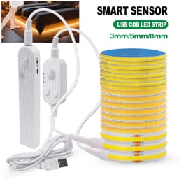 Motion Sensor 5V Led COB Light Strip Battery Usb Powered Auto ON/OFF Liner Lighting Diode for Cabinet Wardrobe Kitchen Staircase