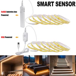 Motion Sensor 5V Led COB Light Strip Battery Usb Powered Auto ON/OFF Liner Lighting Diode for Cabinet Wardrobe Kitchen Staircase