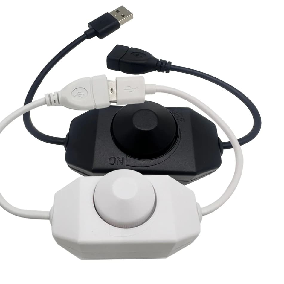 LED Knob Dimmer Switch 5V DC USB Female to Male Extension Cord with Rotary ON OFF Controller White Black for LED Strips Lights