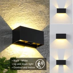 LED Outdoor Wall Lamps 24W LED Motion Sensor Black/White IP65 Waterproof Indoor Outdoor Lighting Adjustable Wall Light