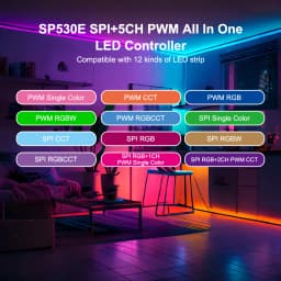 SP530E All In One LED Controller Wifi Alexa Google Home BT 5CH PWM SPI Pixels LED Strip Light WS2811 WS2812B SK6812 FCOB 5V-24V