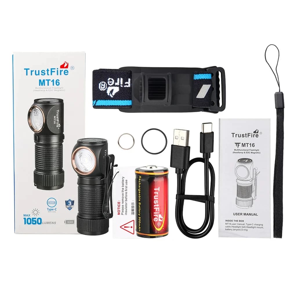 Trustfire MT16 LED Headlamps 1000LM USB C Rechargeable Mini 18350 EDC Angle Head Flashlights MVP Optics with Magnet Tail Fishing