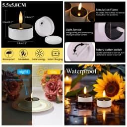 6PCS Solar Tea Light LED Candles Outdoor Waterproof Flameless Solar Tea Lights Rechargeable Candles for Party Garden Home Decor