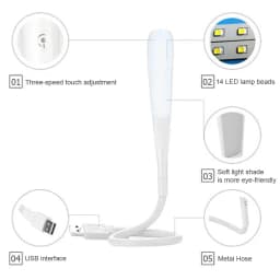 1Pc Mini Portable USB LED Light Touch Sensor Lights Dimmable Adjustable Bright Table Desk Lamp For Power Bank PC Laptop Notebook
