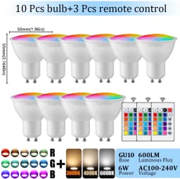 1-10PCS RGB GU10 LED Spotlight Bulb 24 Key Remote Control Dimmable 6W AC220V 110V Colorful Change for Bedroom Living Room Lamp