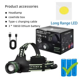 High Power Spotlight Long Range LED Headlamp Headlight Type-C USB Rechargeable Wave Hand Induction Head Flashlight For Camping
