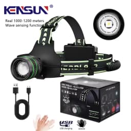 High Power Spotlight Long Range LED Headlamp Headlight Type-C USB Rechargeable Wave Hand Induction Head Flashlight For Camping