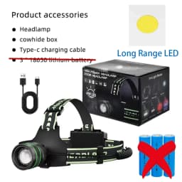 High Power Spotlight Long Range LED Headlamp Headlight Type-C USB Rechargeable Wave Hand Induction Head Flashlight For Camping