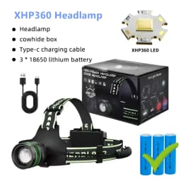 High Power Spotlight Long Range LED Headlamp Headlight Type-C USB Rechargeable Wave Hand Induction Head Flashlight For Camping