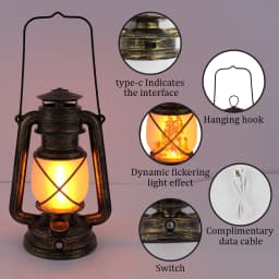 USB Rechargeable Led Camping Portable Flame Retro Lantern, 3 Lighting Modes, Suitable for Outdoor Tabletop Camping Tent Lighting.