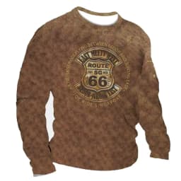 3D Print Fall T-Shirt Vintage Men's T Shirt Long Sleeve Top Tees USA Route 66 Letter Graphic Oversized Loose Clothing 5XL