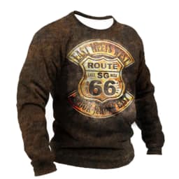 3D Print Fall T-Shirt Vintage Men's T Shirt Long Sleeve Top Tees USA Route 66 Letter Graphic Oversized Loose Clothing 5XL
