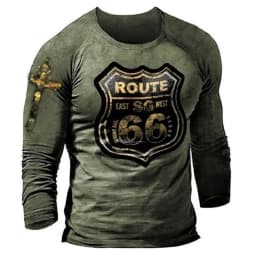 3D Print Fall T-Shirt Vintage Men's T Shirt Long Sleeve Top Tees USA Route 66 Letter Graphic Oversized Loose Clothing 5XL
