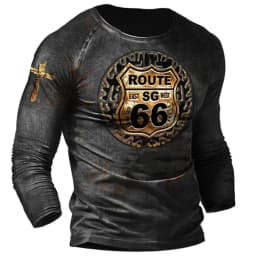 3D Print Fall T-Shirt Vintage Men's T Shirt Long Sleeve Top Tees USA Route 66 Letter Graphic Oversized Loose Clothing 5XL