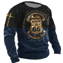 3D Print Fall T-Shirt Vintage Men's T Shirt Long Sleeve Top Tees USA Route 66 Letter Graphic Oversized Loose Clothing 5XL