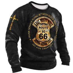 3D Print Fall T-Shirt Vintage Men's T Shirt Long Sleeve Top Tees USA Route 66 Letter Graphic Oversized Loose Clothing 5XL
