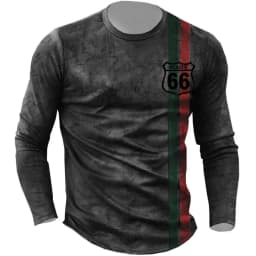 3D Print Fall T-Shirt Vintage Men's T Shirt Long Sleeve Top Tees USA Route 66 Letter Graphic Oversized Loose Clothing 5XL