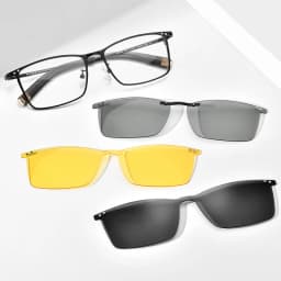 FONEX Titanium Glasses Frame Men Square Magnet Clip Eyeglasses with 3D & Night Vision & Polarized Lens Japanese Eyewear 85760