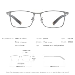 FONEX Titanium Glasses Frame Men Square Magnet Clip Eyeglasses with 3D & Night Vision & Polarized Lens Japanese Eyewear 85760