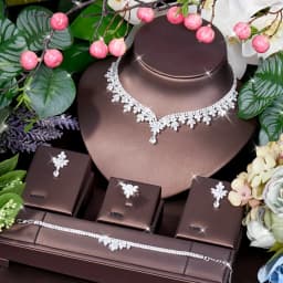 Unique Brilliant Cubic Zirconia Wedding Jewelry Set For Women Geometric African Luxury Bride 4 Piece Holiday Dress S-339