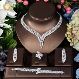 Unique Brilliant Cubic Zirconia Wedding Jewelry Set For Women Geometric African Luxury Bride 4 Piece Holiday Dress S-339