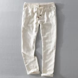 New Men's Linen Trousers Straight Tube Rope Solid Color Casual Linen Trousers Men Breathable