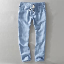 New Men's Linen Trousers Straight Tube Rope Solid Color Casual Linen Trousers Men Breathable