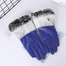New Arrival Wholesale Women's Real Sheepskin Leather Gloves With Rabbit Fur Cuffs Female Cycling Warm Gloves Fleece Lining
