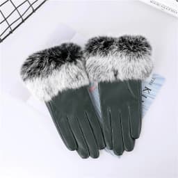 New Arrival Wholesale Women's Real Sheepskin Leather Gloves With Rabbit Fur Cuffs Female Cycling Warm Gloves Fleece Lining