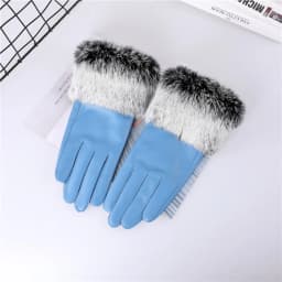 New Arrival Wholesale Women's Real Sheepskin Leather Gloves With Rabbit Fur Cuffs Female Cycling Warm Gloves Fleece Lining