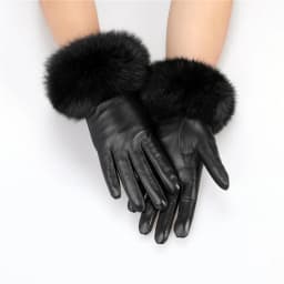 New Arrival Wholesale Women's Real Sheepskin Leather Gloves With Rabbit Fur Cuffs Female Cycling Warm Gloves Fleece Lining