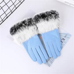 New Arrival Wholesale Women's Real Sheepskin Leather Gloves With Rabbit Fur Cuffs Female Cycling Warm Gloves Fleece Lining