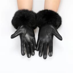 New Arrival Wholesale Women's Real Sheepskin Leather Gloves With Rabbit Fur Cuffs Female Cycling Warm Gloves Fleece Lining