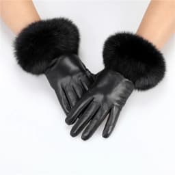 New Arrival Wholesale Women's Real Sheepskin Leather Gloves With Rabbit Fur Cuffs Female Cycling Warm Gloves Fleece Lining
