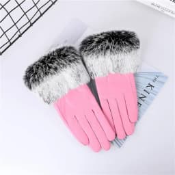 New Arrival Wholesale Women's Real Sheepskin Leather Gloves With Rabbit Fur Cuffs Female Cycling Warm Gloves Fleece Lining