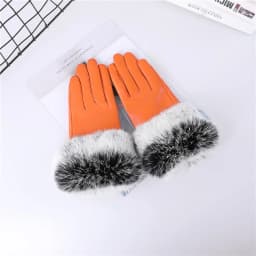 New Arrival Wholesale Women's Real Sheepskin Leather Gloves With Rabbit Fur Cuffs Female Cycling Warm Gloves Fleece Lining
