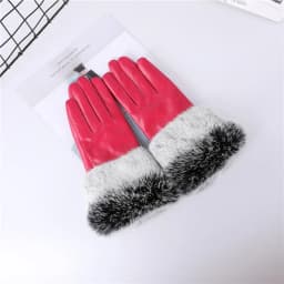 New Arrival Wholesale Women's Real Sheepskin Leather Gloves With Rabbit Fur Cuffs Female Cycling Warm Gloves Fleece Lining