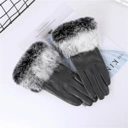 New Arrival Wholesale Women's Real Sheepskin Leather Gloves With Rabbit Fur Cuffs Female Cycling Warm Gloves Fleece Lining