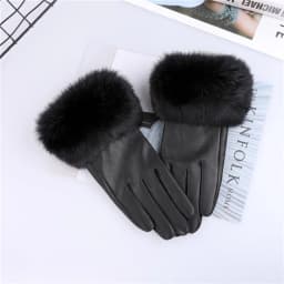 New Arrival Wholesale Women's Real Sheepskin Leather Gloves With Rabbit Fur Cuffs Female Cycling Warm Gloves Fleece Lining