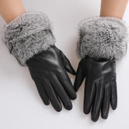 New Arrival Wholesale Women's Real Sheepskin Leather Gloves With Rabbit Fur Cuffs Female Cycling Warm Gloves Fleece Lining